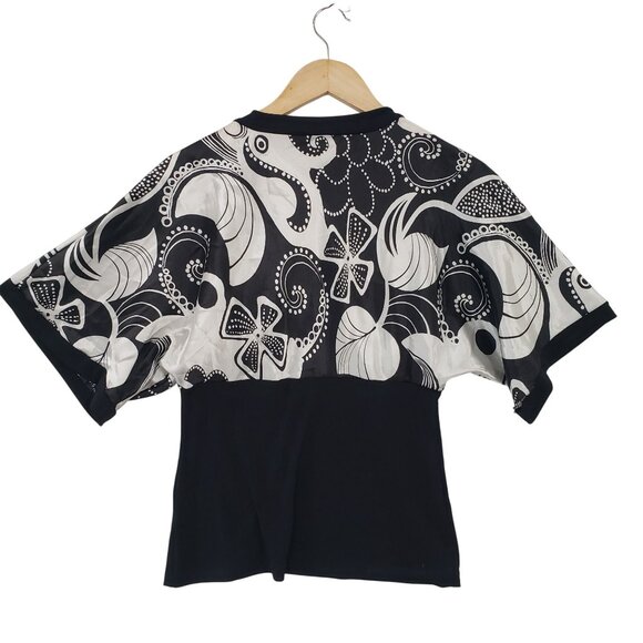 BCX Vintage 90s Black White Kimono Sleeve V Neck Top Size L Y2K Boho Indie Fairy - Picture 3 of 7